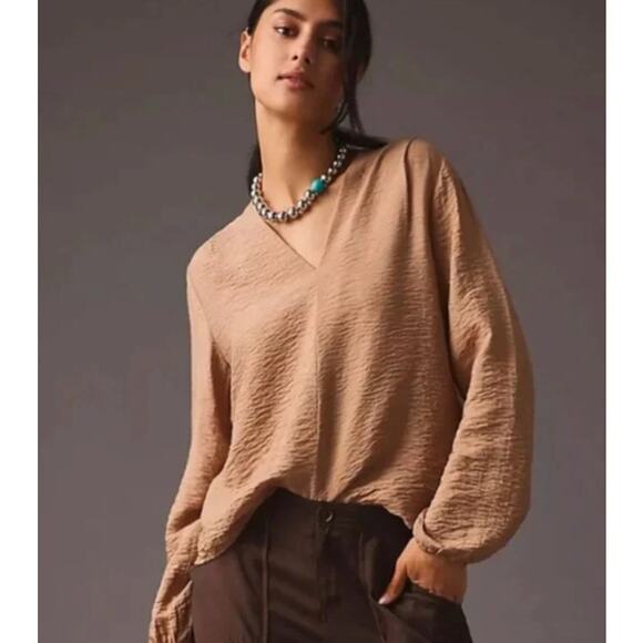 Anthropologie Tops - NWT Self Contrast Anthropologie Tan Brown Long Sleeve Tunic Blouse size Medium